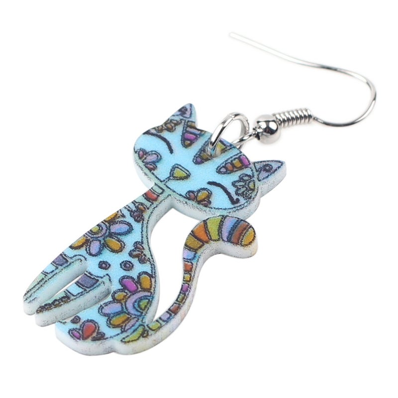 Bonsny Acrylic Drop Cat Earrings Pets Funny Design Dangle Lovely Gift For Women (Blue) - Image 3
